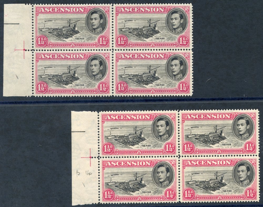 1949 P.14 Left Side UM Marginal Blocks Of Four (2) Differing Shades, Each Block Incl. Davit Flaw, SG.40da & 40ea, CW28a, - Other & Unclassified