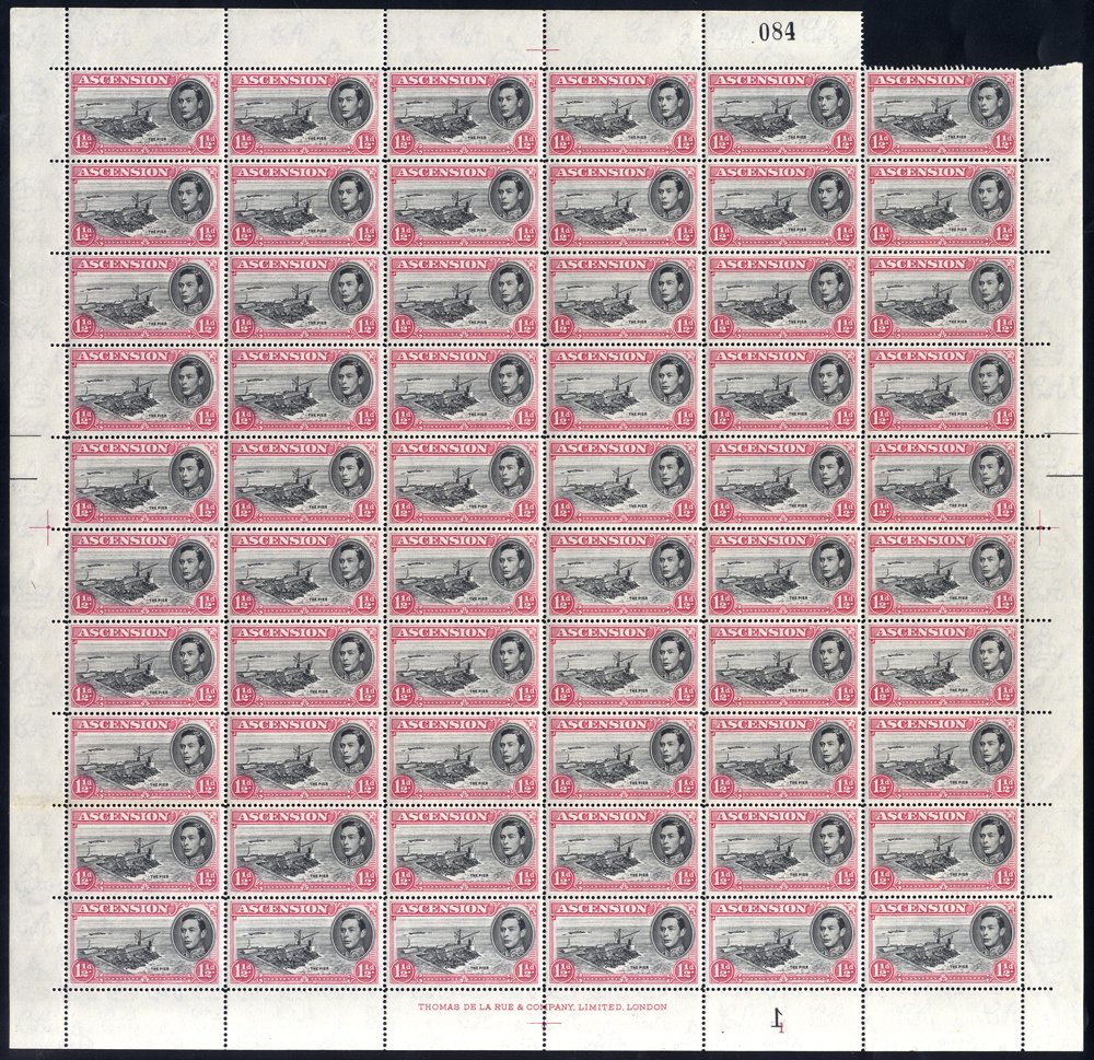 1949 P.14 1½d Black & Rose-carmine UM Complete Sheet Of 60 Incl. R3/1 Variety Cut Mast & Railings, R5/1 Davit Flaw & R5/ - Other & Unclassified