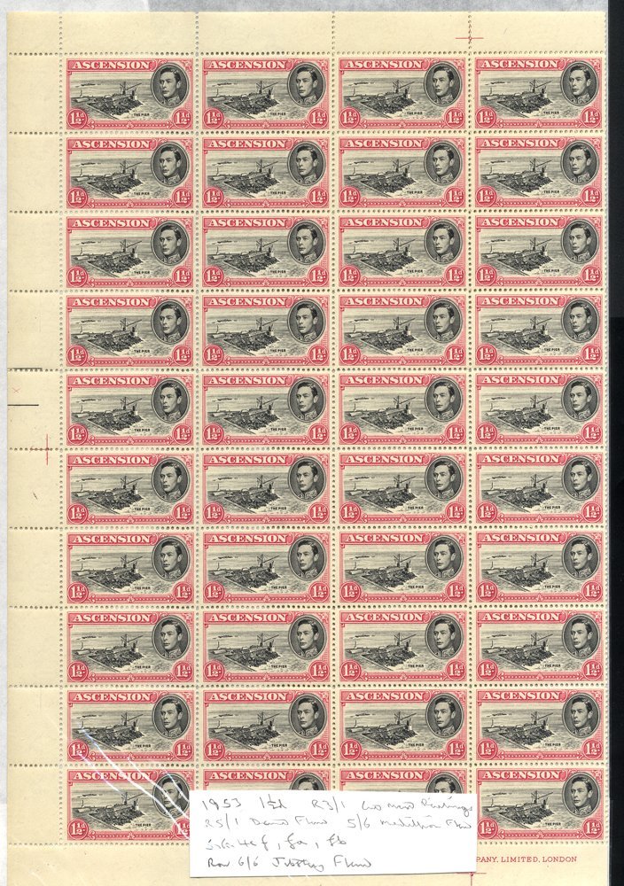 1953 1½d Black & Rose-carmine P.13, A Complete UM Sheet Of Sixty Incl. Varieties Davit Flaw R5/1, SG.40fa, Cut Mast & Ra - Altri & Non Classificati