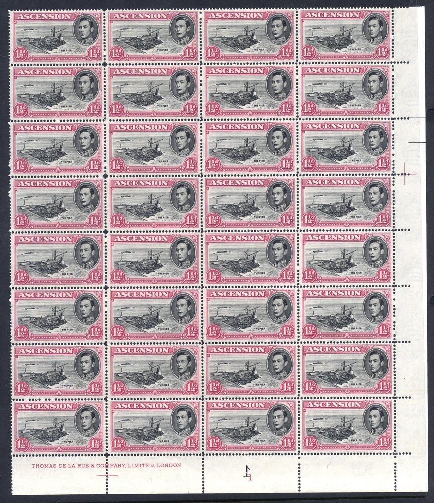 1949 P.14 1½d Black & Vermilion Part UM Sheet Of Forty (columns 3-6) & 1½d Black & Rose-carmine Block Of Thirty-two, Bot - Other & Unclassified