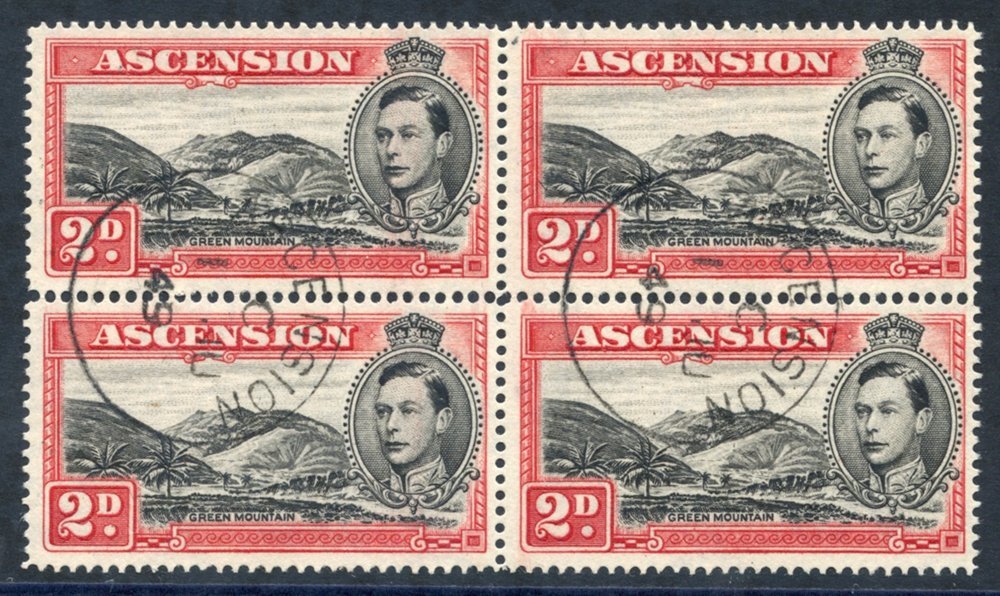 1949 P.14 2d Black & Scarlet, Superb U Block Of Four Incl. Variety Mountaineer Flaw R4/4, SG.41ca. (4) Cat. £400+ - Other & Unclassified