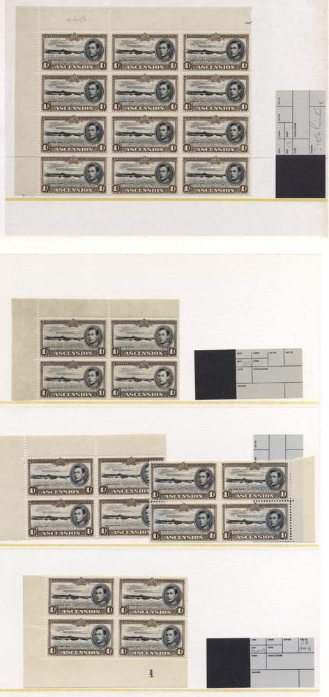 1938-53 1s Black & Sepia, A UM Selection Incl. P.13½ Corner Block Of Four, Plate Block Of Four, P.13 Corner Marginal Blo - Other & Unclassified