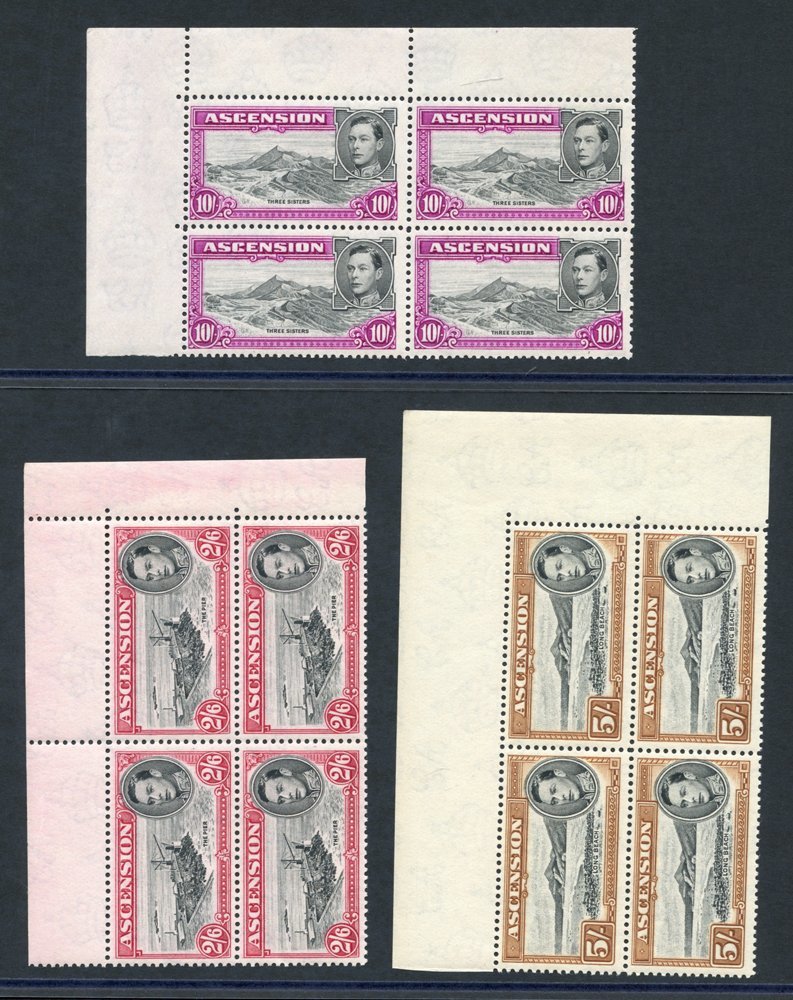 1938-53 P.13 2/6d, 5s & 10s, Each Upper Corner Marginal UM Block Of Four, SG.45c, 46a & 47b. Cat. £460+ - Altri & Non Classificati