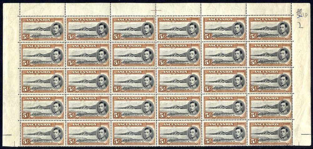 1938 P.13½ 5s Black & Yellow-brown UM Block Of Thirty Being A Half Sheet Horizontal From The Top Half With Full Sheet Ma - Other & Unclassified