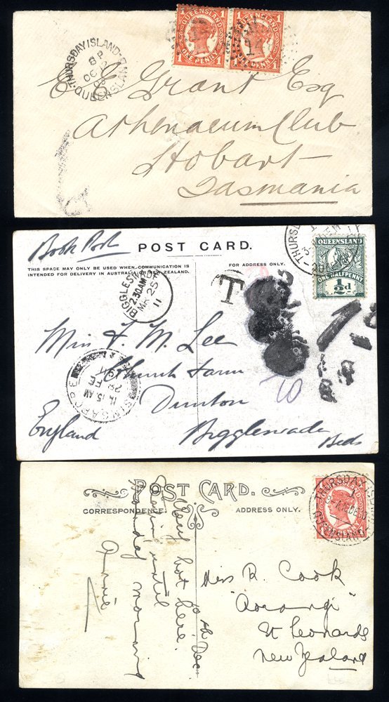1903-11 Two PPC's & A Cover With Queensland Stamps Cancelled THURSDAY ISLAND. The 1903 Cover Has A Pair Of 1d Cancelled  - Sonstige & Ohne Zuordnung