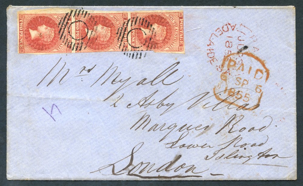 1855 Watermark Large Star, Imperforate 2d Rose-carmine Vertical Strip Of Three With Very Large Margins In Places (bottom - Altri & Non Classificati