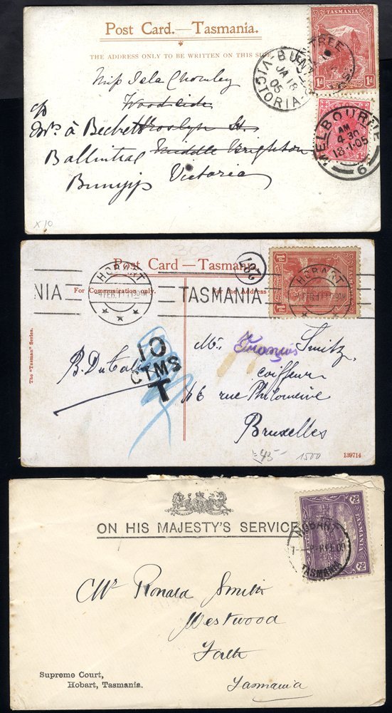 1887-1912 Covers Or Postcards (9) Incl. An O.H.M.S Supreme Court Cover With A 2d Perfin 'T', Tax Markings, Two Cards Wit - Other & Unclassified