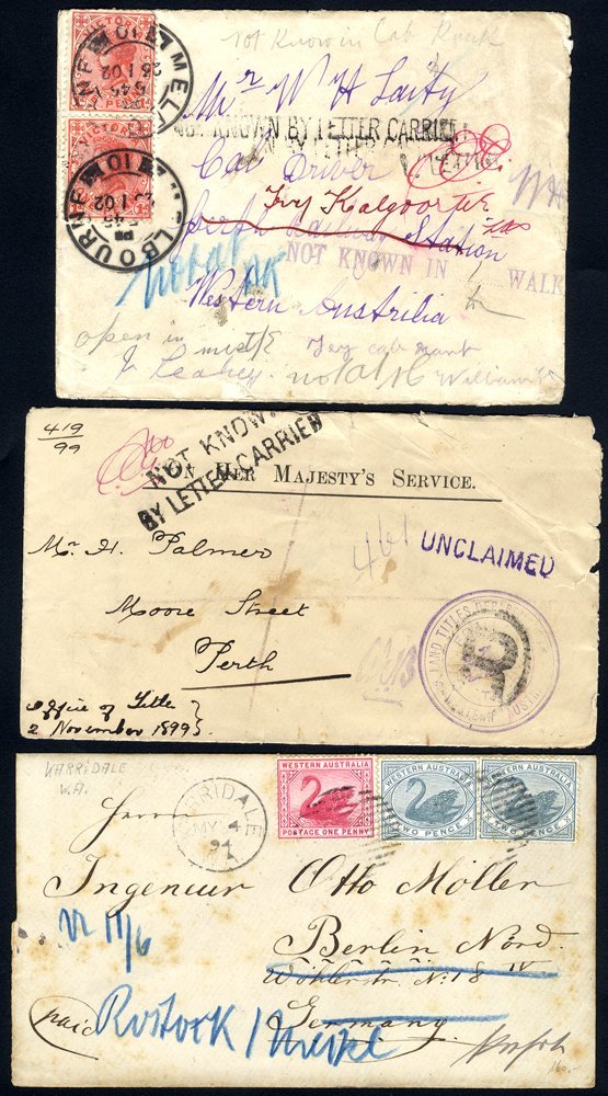 1893-1903 Covers (4) & Cards (2), An O.H.M.S Cover Has NOT KNOWN BY LETTER CARRIER Cachet & Various Unclaimed & D.L.O Ma - Other & Unclassified