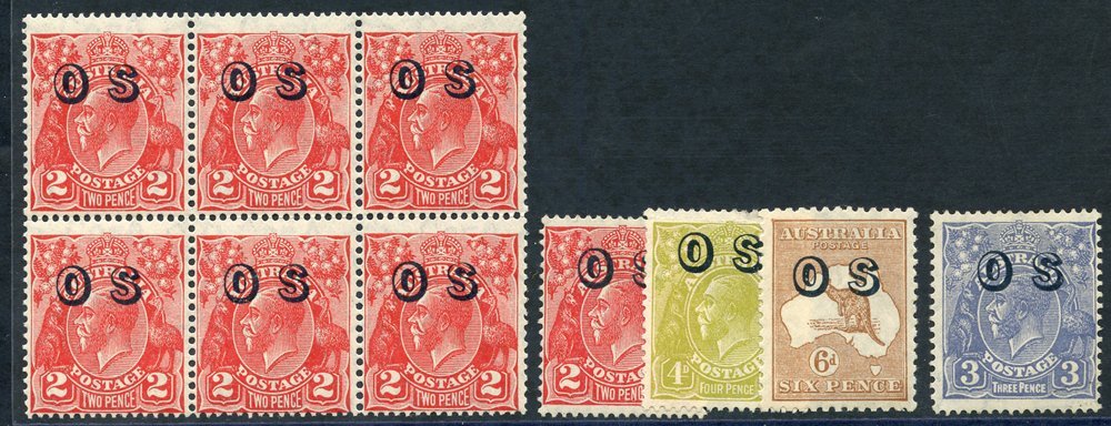 OFFICIALS 1932-33 'OS' 2d, 4d & 6d, Fine M, SG.O125/7, 3d UM, SG.O131 & 2d UM Block Of Six, SG.130 (10) Cat. £222 - Altri & Non Classificati