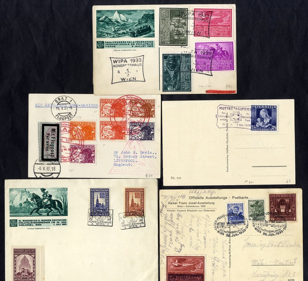 1930's Special Cancellations On Cover Incl. Glider-flight, Alpine Huts (3), Exhibitions Incl. WIPA Cards With Set Of Lab - Autres & Non Classés