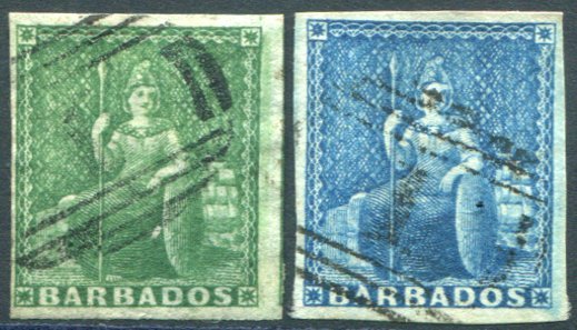 1858 ½d & 1d, VFU Four Margined Examples, From SG.7/10. (2) - Altri & Non Classificati