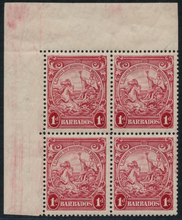 1939 1d Scarlet P.13½ X 13 Upper Left Corner Marginal UM Block Of Four (minor Gum Bends Affecting Two), Light Gum Toning - Other & Unclassified