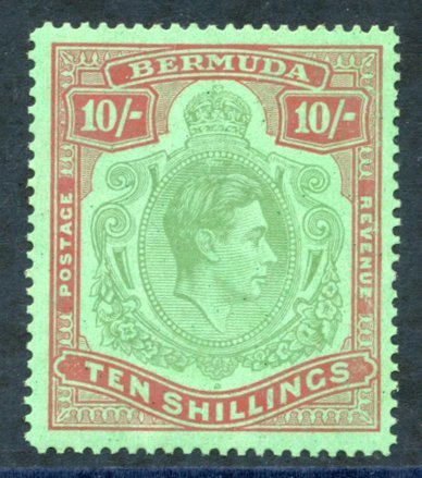 1942 Line P.14¼ 10s Yellow-green & Carmine/green, Fine M, SG.119b. (1) Cat. £550. - Other & Unclassified