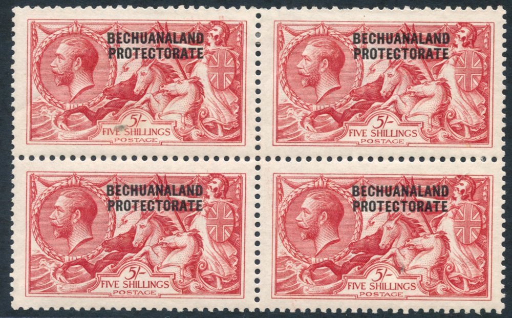 1914 Waterlow 5s Rose-carmine M Block Of Four, Minor Gum Bends, Few Short Perfs At Top, Upper Left Stamp Has Tiny Mark N - Other & Unclassified