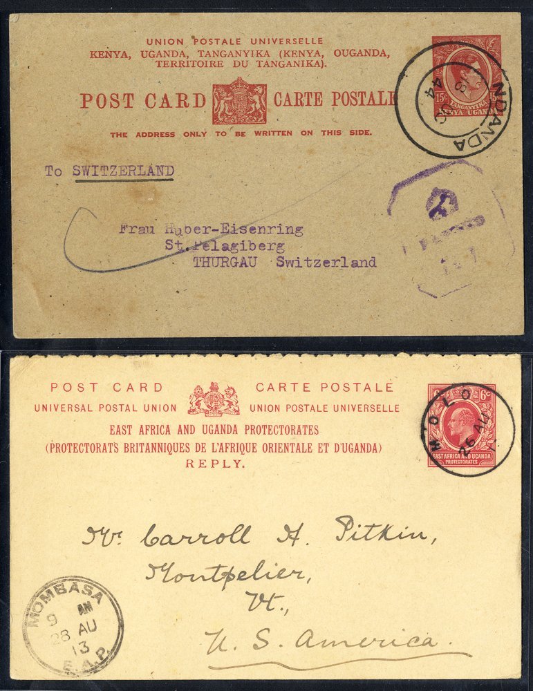 1913 6c Postal Stationery Card, Reply Half To USA With MOLO C.d.s, 1944 K.U.T 15c Postal Stationery Card, Crown Censor H - Altri & Non Classificati