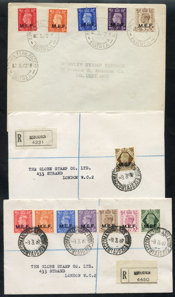 1942-47 Covers (5) & A Postcard To Holland, All With M.E.F Ovptd Stamps, Some With Philatelic Frankings. Worth Viewing. - Altri & Non Classificati