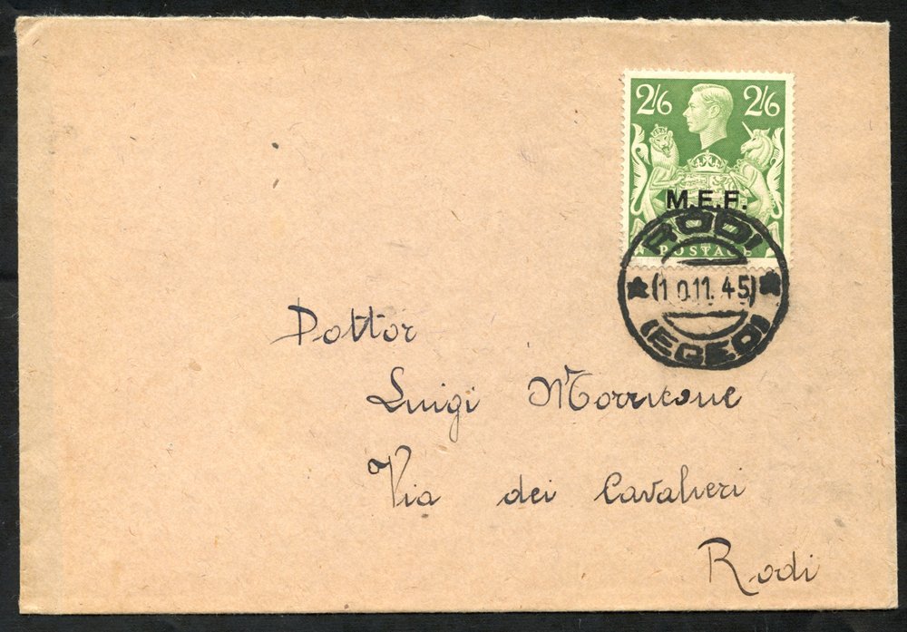 M.E.F 1945 GB 2/6d Overprinted M.E.F Sent Locally With A RODI 10,11,45 D/stamp. - Other & Unclassified