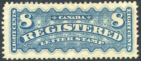1875-92 Registration 8c Bright Blue M - Single Pulled Perf Right Side, SG.R8. (1) Cat. £450 - Other & Unclassified