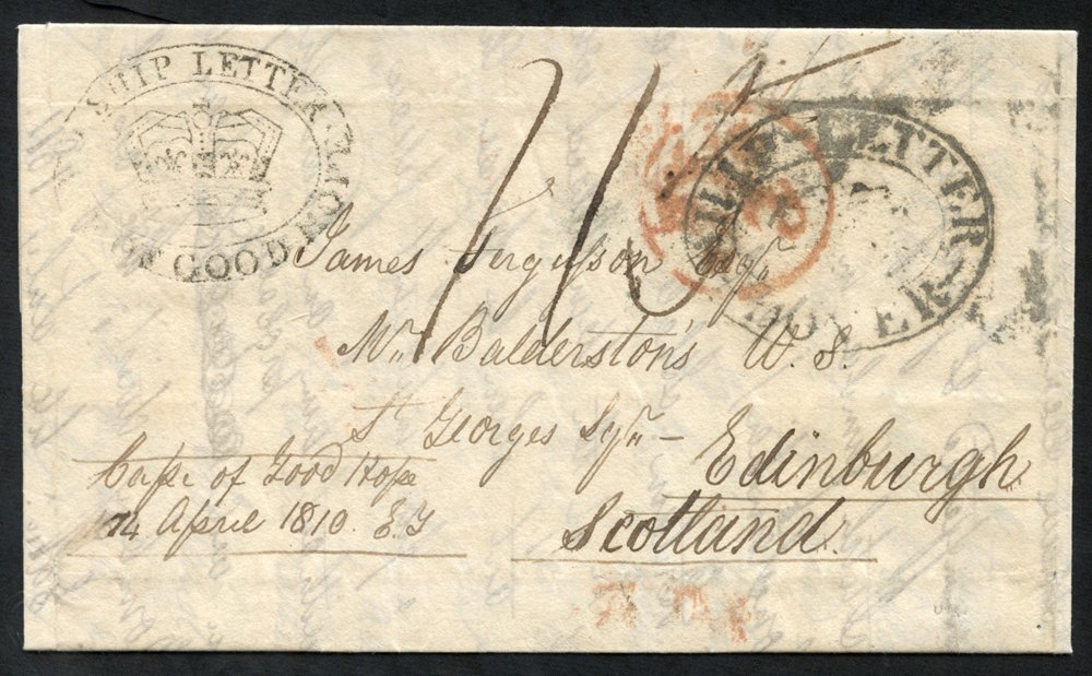 1810 Entire To Edinburgh Rated 1/5 (4d For A Single Incoming Letter Sheet From The Cape, 2d For The Ship's Captain & 11d - Other & Unclassified