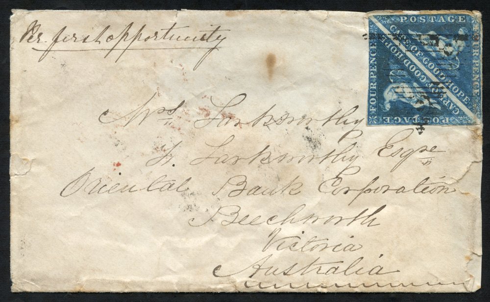 1860 Cover To Australia Endorsed 'By First Opportunity' With A Pair Of 4d (faults) Lightly Tied By A Single Canceller. C - Other & Unclassified