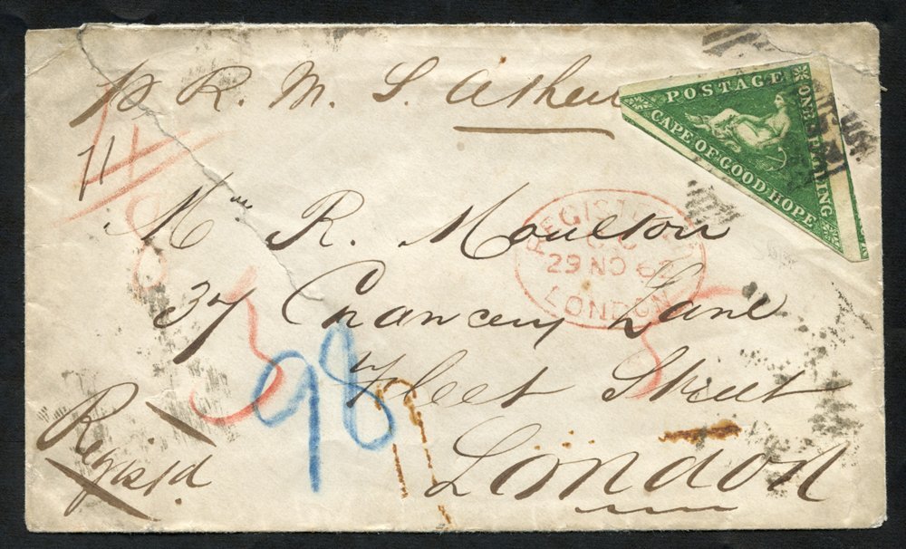 1862 Registered Cover To London, Endorsed 'P R. M. Athens'  With A 1s Bright Yellow-green, Paying 6d Postage & 6d Regist - Altri & Non Classificati
