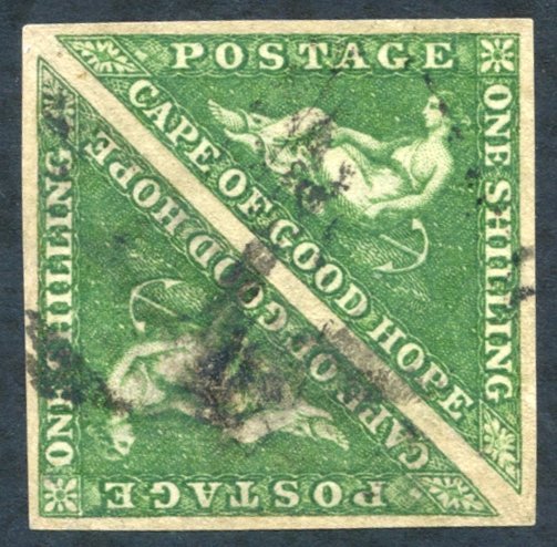 1858 1s Bright Yellow-green Pair, Large Margins, Light Cancel - Particularly On The One Stamp, SG.8. - Other & Unclassified