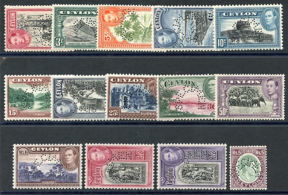 1938-49 Set Perf SPECIMEN (note - 5c Forged SPECIMEN) Fine M, SG.386s/97s. Murray Payne Cert. Accompanies. (14) Cat. £65 - Other & Unclassified