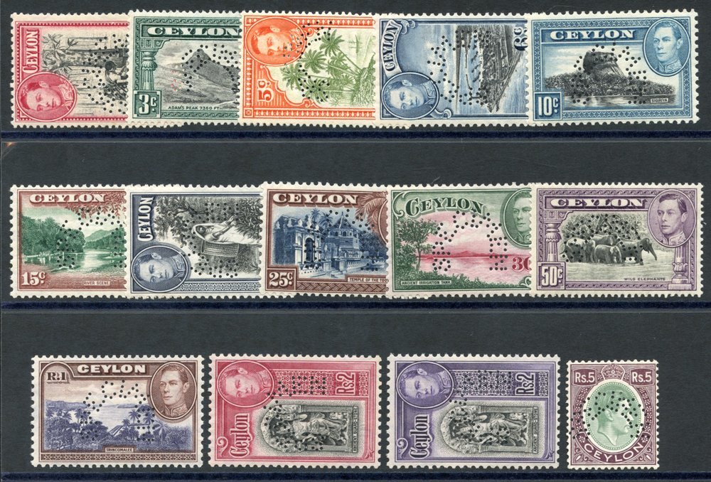 1938-49 Set Perf SPECIMEN (note - 5c Forged SPECIMEN) Fine M, SG.386s/97s. Murray Payne Cert. Accompanies. (14) Cat. £65 - Autres & Non Classés