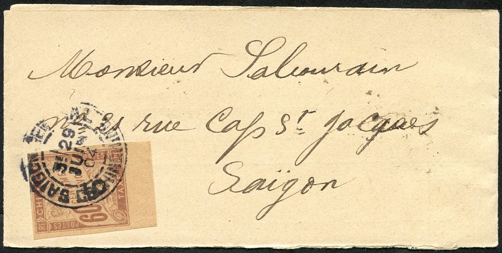 INDO-CHINA 1904 News Band Wrapper Addressed To Saigon Bearing Indo-China Postage Due 5 On 60c Brown/buff (Yv.1), Tied By - Other & Unclassified