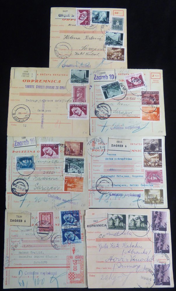 1942-44 PARCEL CARDS Selection Of 28 Bearing Colourful Frankings, Some Mixed With Officials & Postage Dues Or Meter Mark - Other & Unclassified