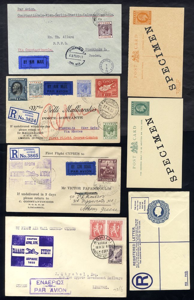 KEVII-QEII Covers, Cards & Wrappers Incl. 7 SPECIMEN Postal Stationery Postcards, Reply Card & Registered Letter, 4 Flig - Altri & Non Classificati