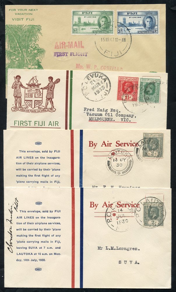 1930-47 First Flight Covers (4) 1930 Fiji Airlines Official Cover Lautoka - Suva, Another But Pilot Signed (scarce), 193 - Altri & Non Classificati