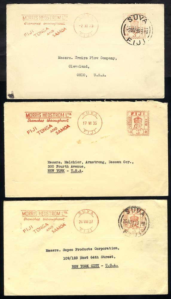 1930's Proof Meter Strikes & Covers (15). Three Covers To USA With 3d Suva Meter Stamps & 7 Proof Strikes Of ½d, 1½d (2) - Altri & Non Classificati