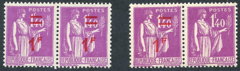 1941 1f On 1f.40 Horizontal Pair With Left Stamp Surcharge Omitted, A Normal Pair Accompanies. Maury 484f. (4) Cat. 2150 - Other & Unclassified