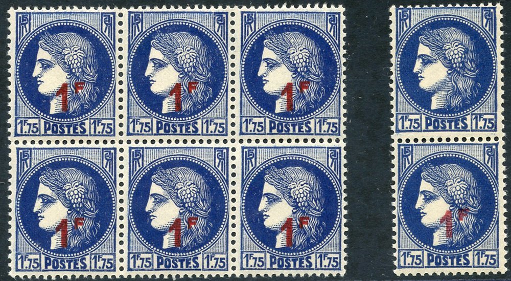 1941 1f On 1f.75 Vertical Pair, Top Stamp With Surcharge Omitted UM, A Normal Block Of Six Accompanies, Maury 486d. (8)  - Altri & Non Classificati
