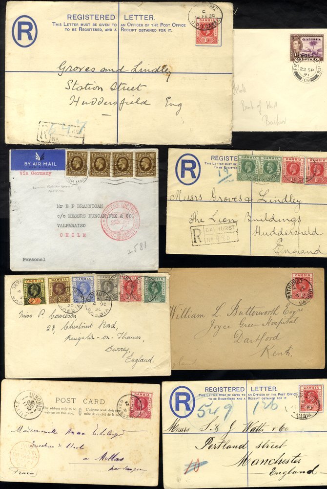 1902-47 Covers Or Cards (11) KEVII To KGV Incl. 1902 PPC With 1d Cancelled RECEIVED GAMBIA D/stamp, Size 'H', 1920 2d Re - Other & Unclassified