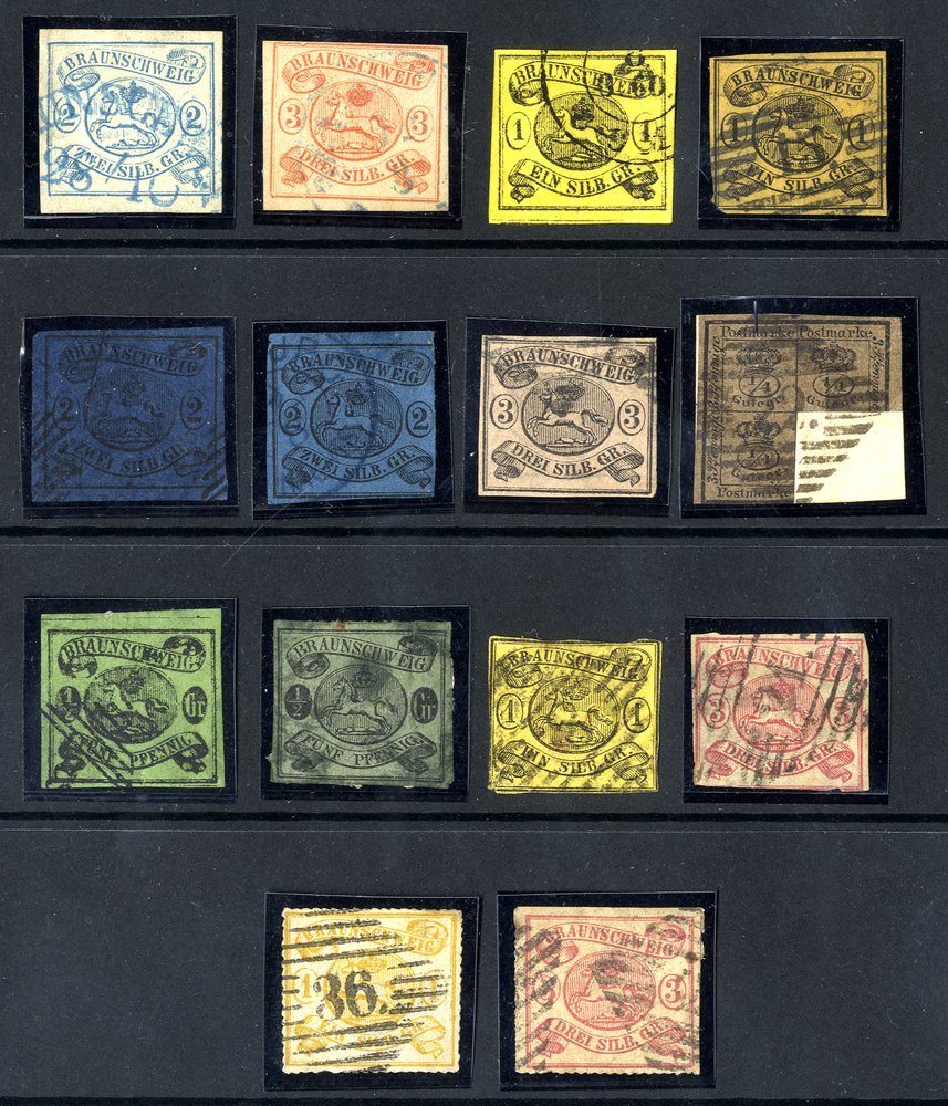 BRUNSWICK 1852-65 U Range Of (20) Stamps Incl. 1852 2sgr FU (repaired), 3sgr, 1853 1sgr, 1861-64 Rouletted 1sgr Yellow & - Other & Unclassified
