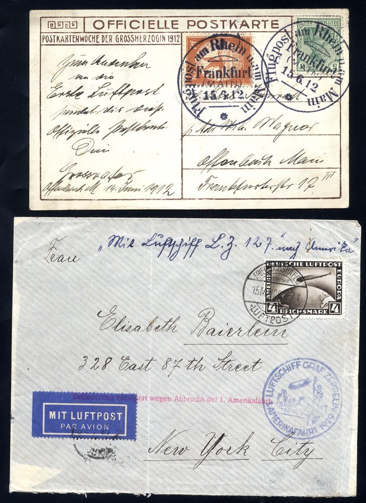 1912 Rhein Main Card To Offenbach, Franked 5pf Germania + 10pf Air Label, Tied 'Frankfurst/15.6.12' Commemorative Rate S - Altri & Non Classificati