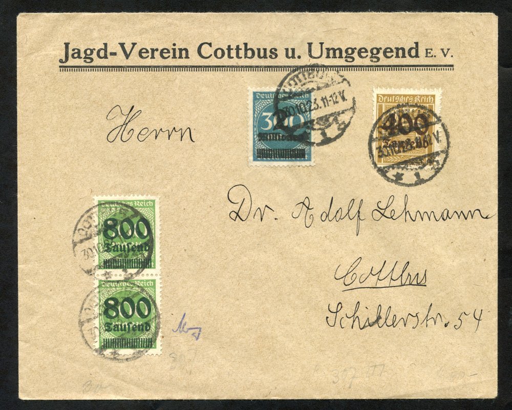 1923 Commercial Cover Franked 400m On 35pf, 2m On 300m (both Singles) Mi.307 & 310, Also Vertical Pair Of 800Tsd On 500m - Other & Unclassified