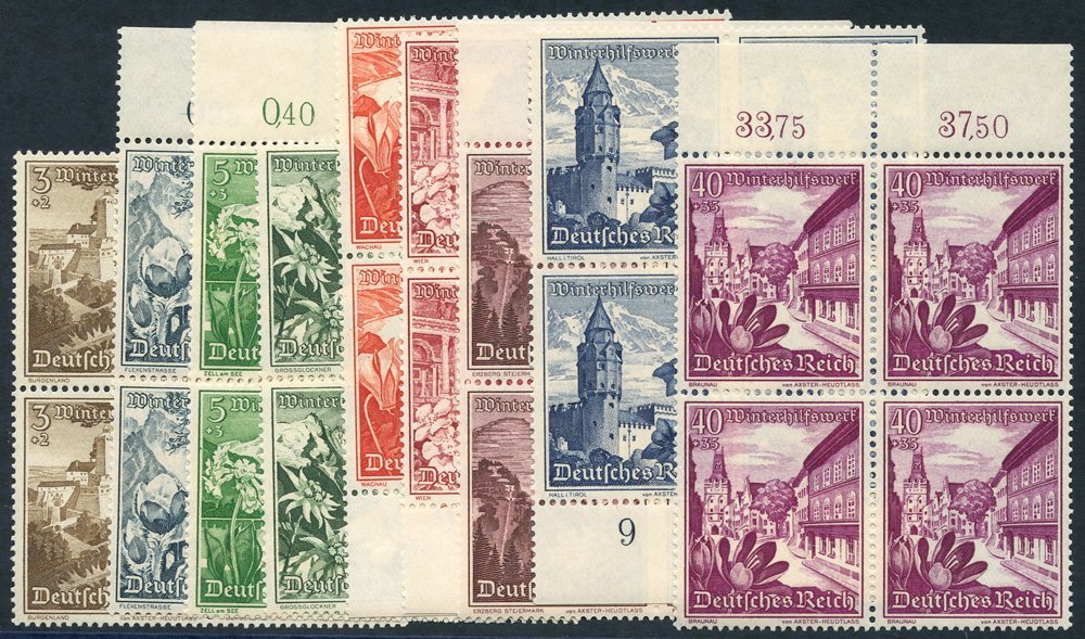 1938 Winter Relief Fund Set In UM Blocks Of Four (all Except 2 Blocks Are Marginals), SG.663/781, Cat. £400, Mi.675/83,  - Altri & Non Classificati