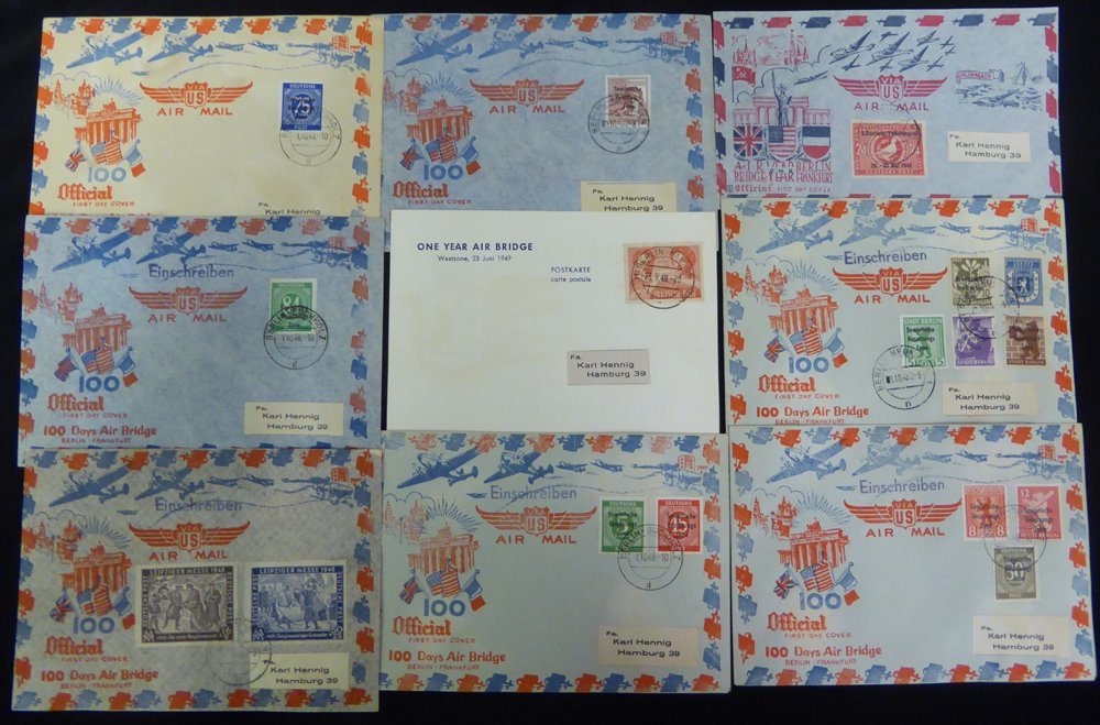 1948-49 100 Days Air Bridge Illustrated Commemorative (Hennig) Covers With Single Or Mixed Frankings. (17) - Other & Unclassified