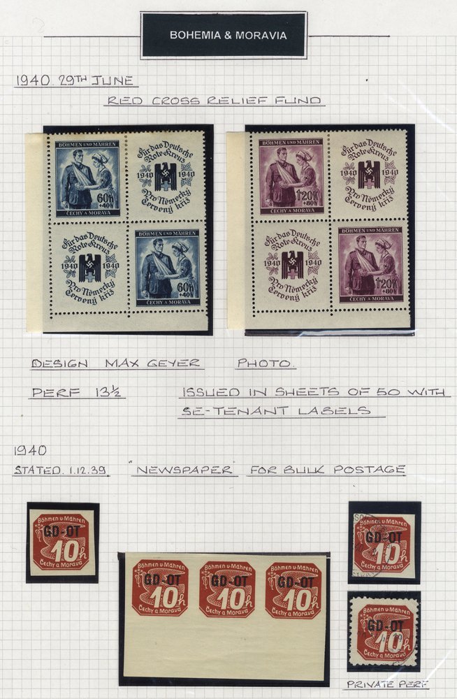 BOHEMIA & MORAVIA 1939-45 Seemingly UM Comprehensive Collection Written Up On Leaves. First Ovptd Set - All Signed Gilbe - Altri & Non Classificati