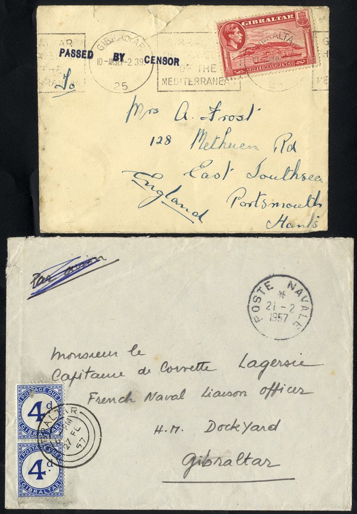1918-later Group Of Covers & Postcards. 1918 PPC With Boxed PASSED BY CENSOR Mark, 1935 Bibby Line PPC, Underpaid To Gib - Altri & Non Classificati