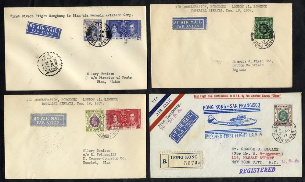 1937 April 29th PAA First Flight Hong Kong - San Francisco Reg Special Cacheted Cover, Franked KGV $3 Adhesive, 1937 Aug - Other & Unclassified