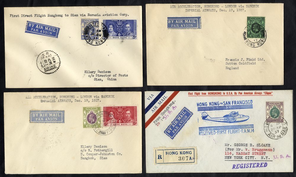 1937 April 29th PAA First Flight Hong Kong - San Francisco Reg Special Cacheted Cover, Franked KGV $3 Adhesive, 1937 Aug - Sonstige & Ohne Zuordnung