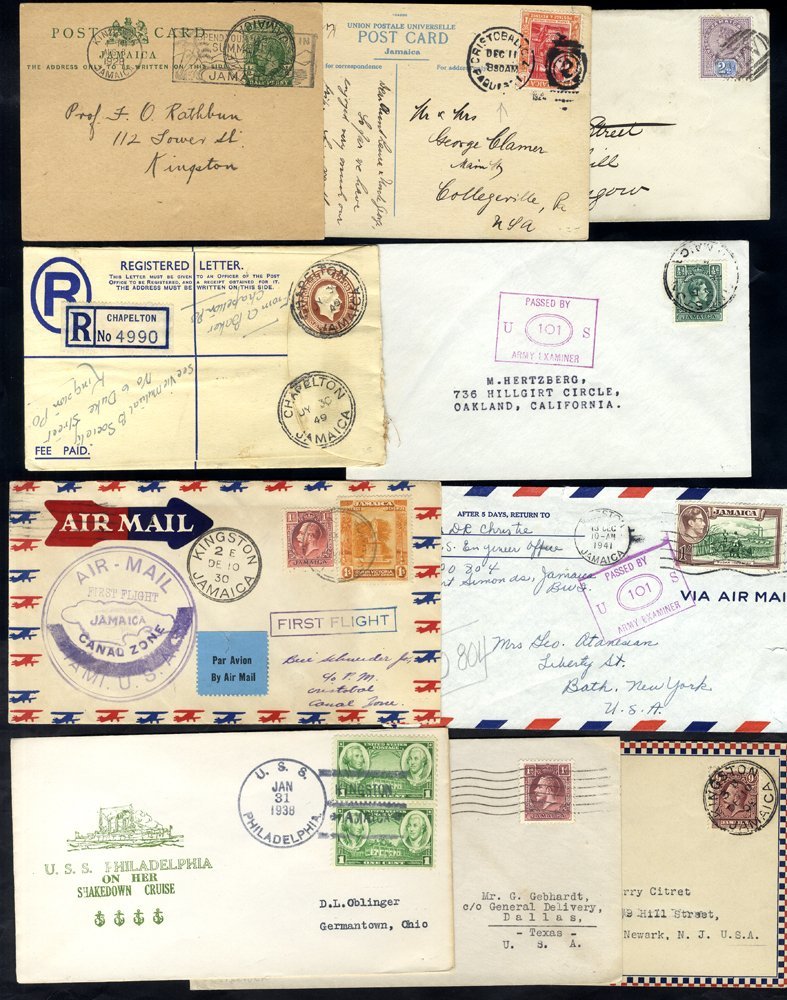 QV-QEII Covers & Cards Incl. Unused SPECIMEN Stationery, US Ship Cancels In Jamaica, Flight Covers, WWI & WWII Censored  - Autres & Non Classés