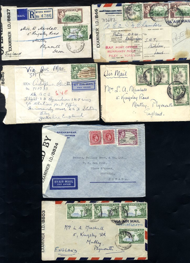 1940's Censored Envelopes (6), All Sent Airmail, One To Canada The Others To England. Mixed Condition. - Altri & Non Classificati