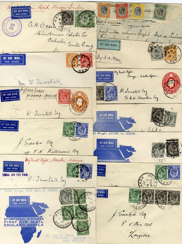 1927-35 Airmail Selection Of Envelopes (13) All Bearing 1922-27 Vals Incl. 1927 (10 Feb) To Egypt With 'KENYA-SUDAN/1ST/ - Other & Unclassified