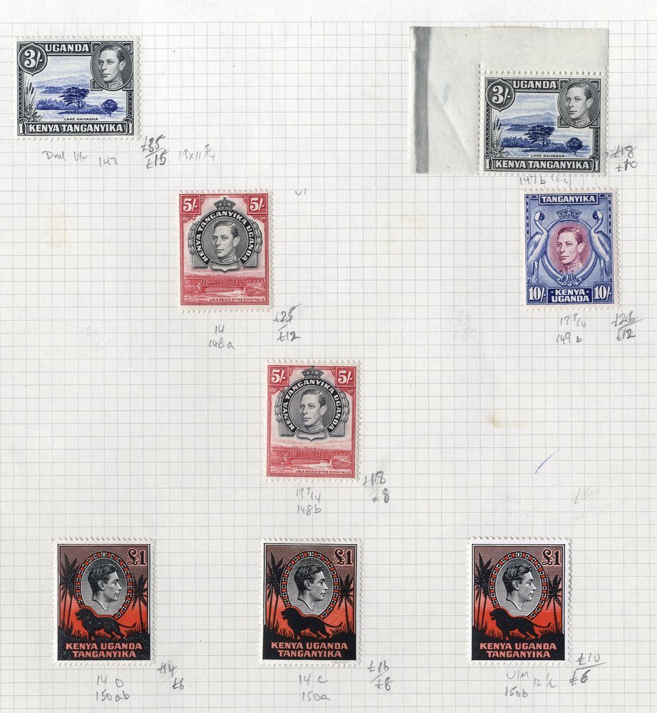 1938-54 KGVI Defins, Fine M Range Of Vals To £1 (3) With Perf Variations, Shades Identified On Album Leaves, From SG.131 - Other & Unclassified
