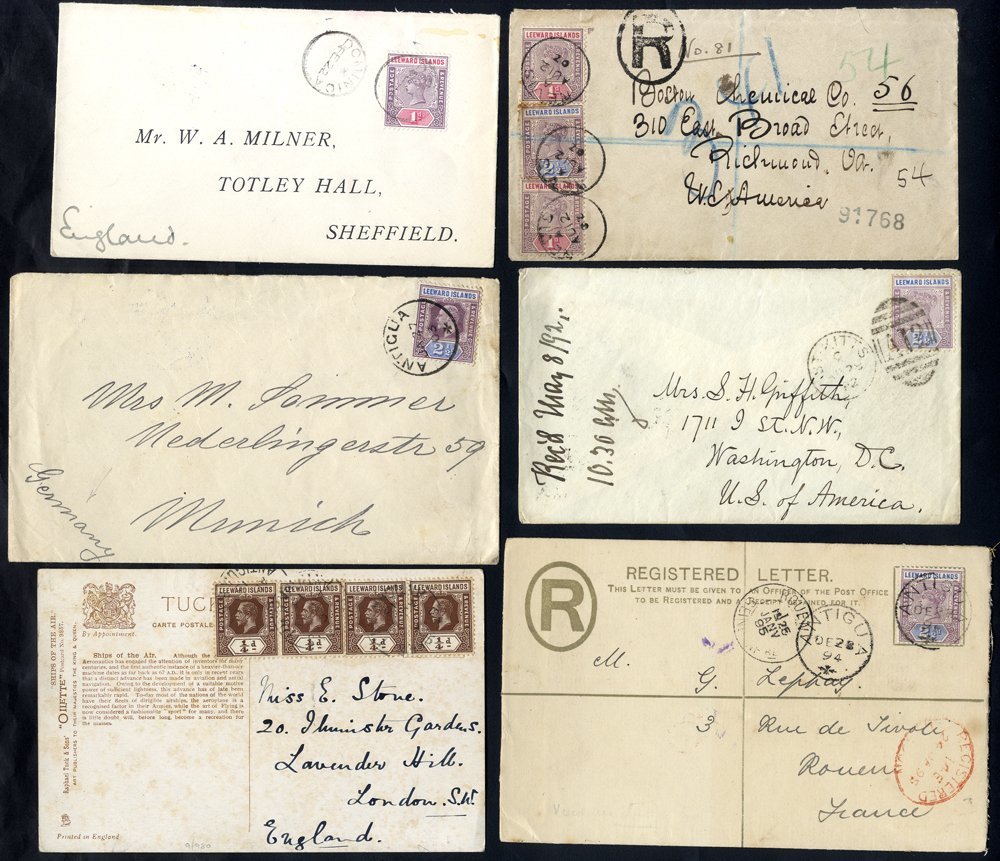 1892-1950 Covers Or Cards (12) All With Leeward Island Stamps, Cancelled In Antigua (6), Dominica, Montserrat, Nevis, St - Other & Unclassified